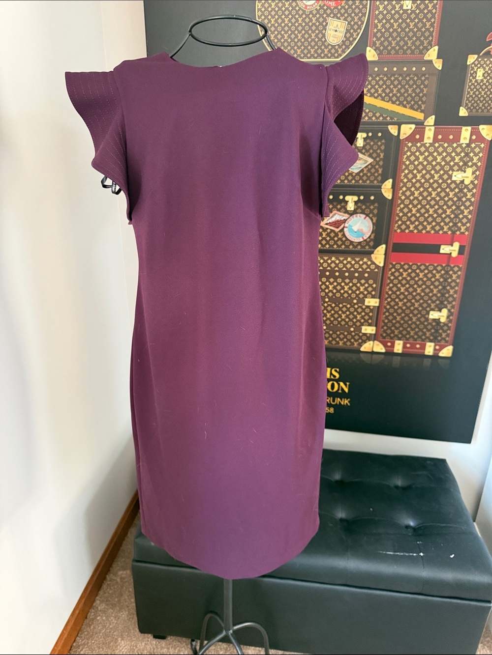 Calvin Klein Elegant Plum Shift Dress with Flutter Sleeves
